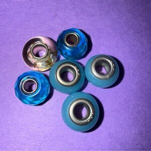 Sterling 925 silver slides glass beads Aqua Blue Silver Bead Set 6